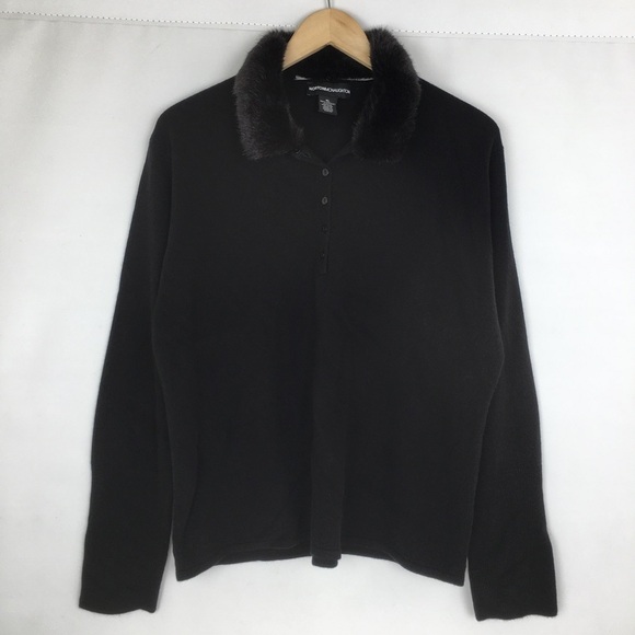 Norton McNaughton Sweaters - Norton McNaughton Black Sweater Top Faux Fur Collar Women’s Size XL
